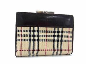 1円 ■美品■ BURBERRY バーバリー ノバチェック ナイロンキャンバス×レザー 二つ折り 財布 ウォレット レディース ベージュ系 AT9251