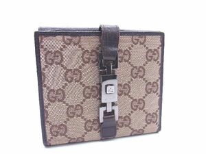 1円 ■美品■ GUCCI グッチ 05474・1323 ジャッキー GGキャンバス 二つ折り 財布 ウォレット 小銭入れ 札入れ ブラウン系 AT9240