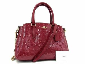 1円 ■極美品■ COACH コーチ F31485 シグネチャー パテントレザー 2WAY クロスボディ ハンドバッグ トート ショルダー ボルドー系 AS6076