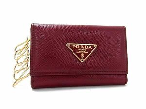 1円 ■美品■ PRADA プラダ レザー 6連 キーケース 鍵入れ メンズ レディース ボルドー系 AS6608