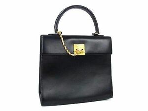 1円 ■美品■ CELINE セリーヌ ガンチーニ金具 レザー フォーマル ワンハンドル ハンドバッグ レディース ブラック系 AV4912