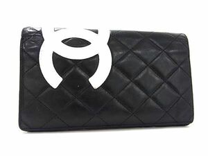 1円 CHANEL シャネル ココマーク マトラッセ カンボンライン レザー 二つ折り 長財布 ウォレット 小銭入れ 札入れ ブラック系 AS7294