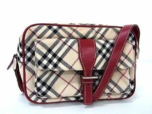 1円 BURBERRY バーバリーブルーレーベル ナイロンキャンバス チェック柄 クロスボディ ショルダーバッグ ベージュ系×レッド系 AU9295