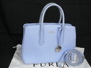 1円 ■美品■ FURLA フルラ レザー 2WAY ハンドバッグ トート ショルダー 肩掛け レディース ライトブルー系 AS6075