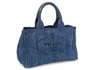 1円 ■美品■ PRADA プラダ B1877B カナパ デニム ハンドバッグ トートバッグ レディース メンズ ブルー系 AV4911