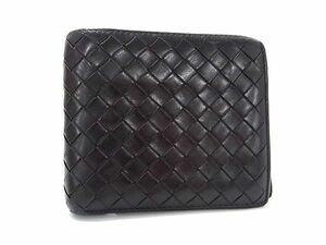 1円 BOTTEGA VENETA ボッテガヴェネタ イントレチャート レザー 二つ折り 財布 ウォレット 小銭入れ 札入れ カード入れ ブラック系 AT9228