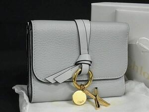 1円 ■美品■ Chloe クロエ アルファベット X レザー 三つ折り 財布 ミニウォレット 札入れ 小銭入れ レディース ライトブルー系 AS7298