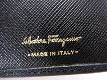 1円 Salvatore Ferragamo フェラガモ ヴァラリボン レザー 長財布 二つ折り 長財布 ウォレット 小銭入れ 札入れ ブラック系 BF5312_画像6