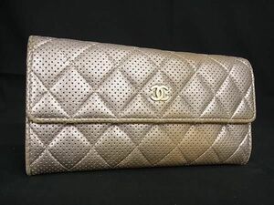 1円 CHANEL シャネル ココマーク マトラッセ ラムスキン パンチング 二つ折り 長財布 ウォレット レディース ピンクベージュ系 AS6494