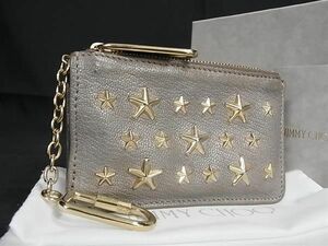 1円 JIMMY CHOO ジミーチュウ MAE OPZT スタースタッズ レザー キーケース コインパース コインケース グレージュ系 AS7536