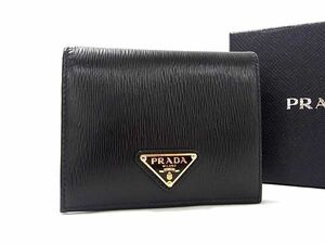 1円 ■極美品■ PRADA プラダ レザー 二つ折り 財布 ウォレット 小銭入れ 札入れ カード入れ メンズ レディース ブラック系 AU5081