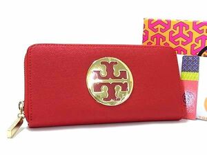 1円 ■新品■未使用■ TORY BURCH トリーバーチ レザー ラウンドファスナー 長財布 ウォレット 札入れ 小銭入れ レッド系 AS6576