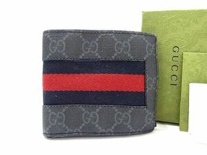 1円 GUCCI グッチ 408826 534563 GG柄 PVC×キャンバス 二つ折り 財布 ウォレット 札入れ 小銭入れ メンズ グレー系 BH1511