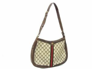 1円 ■美品■ GUCCI オールドグッチ 14・001・4457 GG柄 ヴィンテージ シェリーライン PVC ショルダーバッグ 肩掛け ブラウン系 AV5137