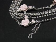 1円 ChristianDior ディオール ラインストーン バラ 薔薇 チョーカー ネックレス アクセサリー レディース シルバー系 AU6884_画像2