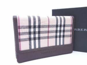 1円 ■極美品■ BURBERRY バーバリー ノバチェック ナイロン×レザー 二つ折り カードケース 名刺入れ ベージュ系×マルチカラー AT9261