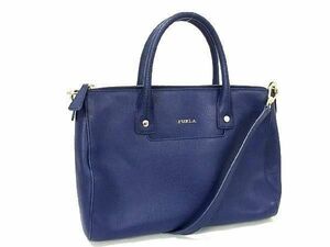 1円 ■美品■ FURLA フルラ リンダ レザー 2WAY ハンドバック ショルダーバック 肩掛けかばん レディース ネイビー系 AS6282