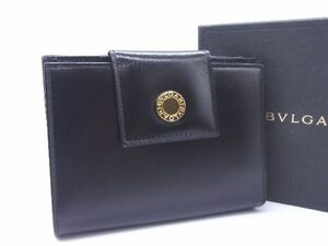 1円 ■極美品■ BVLGARI ブルガリブルガリ レザー 二つ折り 財布 ウォレット レディース メンズ ブラック系 AX0571