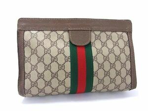 1円 GUCCI オールドグッチ ヴィンテージ 010・378. GG柄 シェリーライン PVC×レザー クラッチバッグ セカンドバッグ ブラウン系 AV4457