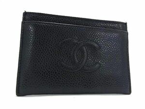 1円 ■美品■ CHANEL シャネル ココマーク キャビアスキン カードケース カード入れ パスケース 定期入れ レディース ブラック系 AV5081