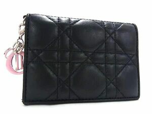 1円 ■美品■ ChristianDior クリスチャンディオール カナージュ レザー 二つ折り コインケース コインパース カード入れ AS8094