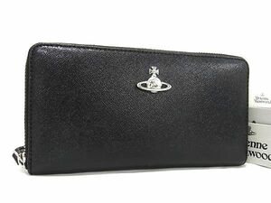 1円 ■美品■ Vivienne Westwood ヴィヴィアンウエストウッド オーブ レザー ラウンドファスナー 長財布 ウォレット ブラック系 AS7489