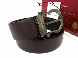 ■新品同様■ Salvatore Ferragamo フェラガモ レザー ベルト ビジネス 紳士 メンズ ブラウン系×ブラック系 AT9044