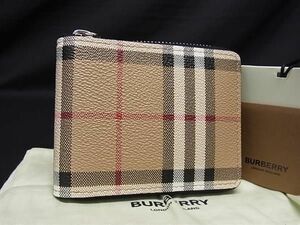 ■新品■未使用■ BURBERRY バーバリーノバチェック PVC×レザー ラウンドファスナー 財布 ウォレット ブラウン系 AW1236