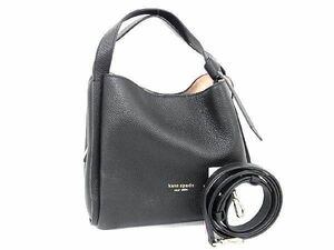 1円 ■極美品■ kate spade ケイトスペード K6552 ノット ミディアム レザー 2WAY ショルダー ハンドバッグ トート ブラック系 AS6169