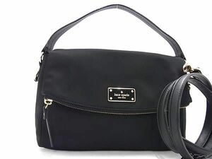 1円 ■極美品■ kate spade ケイトスペード WKRU4216 ナイロン×レザー 2WAY ハンドバッグ ショルダー ブラック系 AS6331