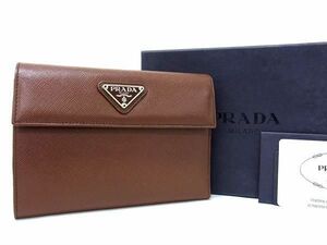 1円 ■美品■ PRADA プラダ M510 サフィアーノレザー 三つ折り 財布 ウォレット 札入れ レディース メンズ ブラウン系 CE0070