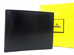1円 FENDI フェンディ レザー 二つ折り 財布 ウォレット 札入れ 小銭入れ カード入れ メンズ ブラック系 AU9410