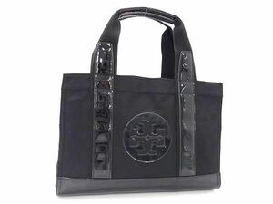 1円 ■美品■ TORY BURCH トリーバーチ ナイロン×パテントレザー ハンドバッグ トート レディース ブラック系 BE9342