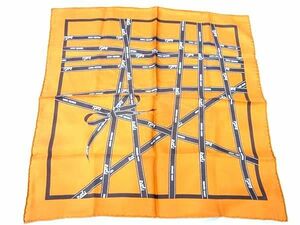 1円 ■極美品■ HERMES エルメス プチカレ ガブロッシュ ボルデュック シルク100% スカーフ ハンカチーフ レディース オレンジ系 BE9074