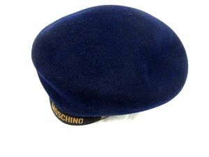 1円 ■美品■ MOSCHINO モスキーノ ウール100％ ベレー帽 帽子 レディース メンズ ネイビー系 BE9080