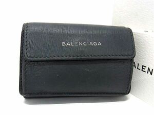 1円 BALENCIAGA バレンシアガ エッセンシャル レザー 三つ折り 財布 ウォレット 小銭入れ レディース メンズ ダークグレー系 BE9795