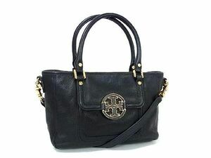 1円 ■美品■ TORY BURCH トリーバーチ アマンダ レザー 2WAY クロスボディ ハンドバッグ ショルダー トート 斜め掛け ブラック系 CB1796