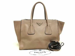 1円 ■美品■ PRADA プラダ BN2619 レザー 2WAY クロスボディ トート ハンドバッグ ショルダー レディース グレージュ系 AV4950