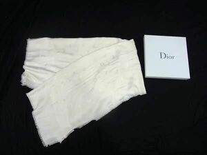 1円 ■極美品■ ChristianDior クリスチャンディオール シルク60%×ウール40% 総柄 ストール ショール アイボリー系 AU4414