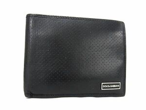 1円 ■美品■ DOLCE＆GABBANA ドルチェ&ガッバーナ レザー 二つ折り 財布 ウォレット 札入れ 小銭入れ カード入れ ブラック系 AS8717