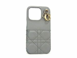 1円 ChristianDior クリスチャンディオール カナージュ レザー iPhone14Pro対応 アイフォンケース スマホケース グレー系 BE9903