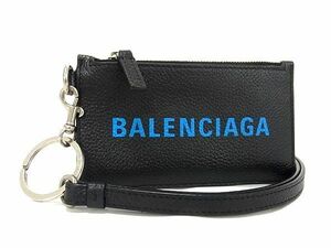 1円 ■美品■ BALENCIAGA バレンシアガ ネックストラップ付き レザー カードケース カード入れ パスケース 定期入れ ブラック系 AS8098