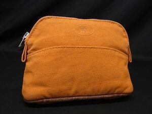 1円 HERMES エルメス ボリードポーチ ミニミニ キャンバス シルバー金具 ポーチ マルチケース 小物入れ オレンジ系 AU9407