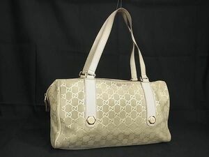 1円 GUCCI グッチ 154180 GG柄 スエード×レザー ボストンバッグ ハンドバッグ ショルダー レディース ライトベージュ系 BG7275