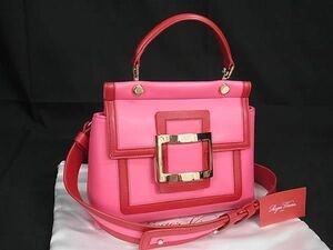 1円 ■極美品■ Roger Vivier ロジェヴィヴィエ レザー 2WAY ワンハンドル ショルダー ハンドバッグ ピンク系×レッド系 AX1062