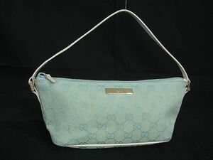 1円 ■美品■ GUCCI グッチ 039 1103 002122 GG柄 GGキャンバス×レザー ハンドバッグ ミニバッグ レディース ライトブルー系 BG7277