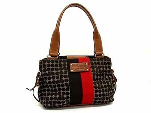 1円 ■美品■ kate spade ケイトスペード キャンバス×レザー ショルダーバッグ トートバッグ 肩掛けかばん ブラウン系 BE9170