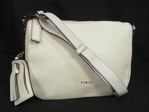 1円 ■極美品■ FURLA フルラ レザー クロスボディ ショルダーバッグ 斜め掛けかばん レディース アイボリー系 AS6032