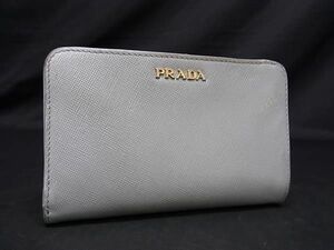 1円 PRADA プラダ サフィアーノレザー 二つ折り 財布 ウォレット レディース グレー系 AS7194