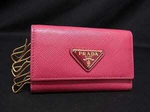 1円 ■美品■ PRADA プラダ サフィアーノレザー 6連 キーケース 鍵入れ レディース ピンク系 AT8645